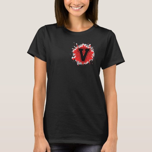 Initiaal V Monogram Letter Aangepast gepersonalise T-shirt (Voorkant)