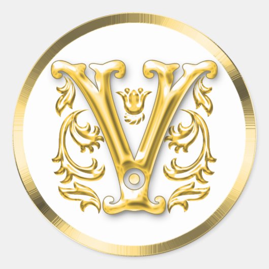 Initiaal V ronde Sticker in goud (Voorkant)