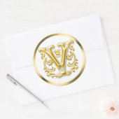 Initiaal V ronde Sticker in goud (Envelop)