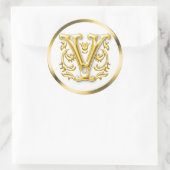 Initiaal V ronde Sticker in goud (Tas)
