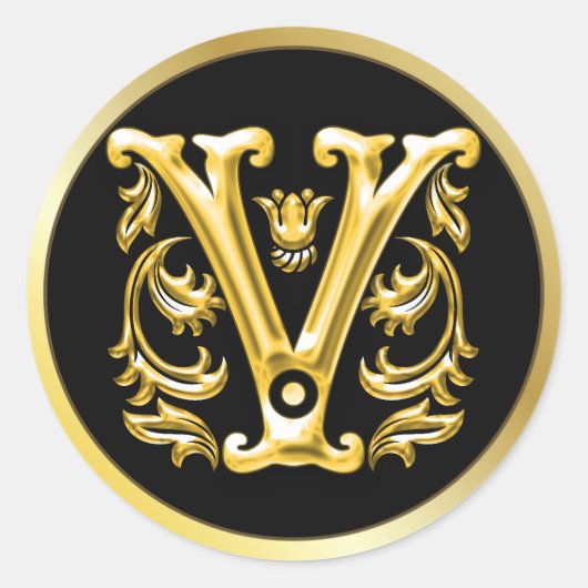 Initiaal V ronde Sticker in goud (Voorkant)
