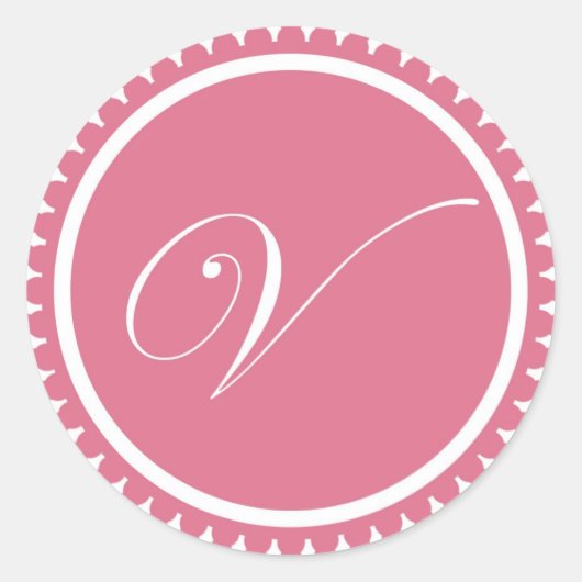 Initiaal V roze monogrammofterpartij voor prinses Ronde Sticker (Voorkant)
