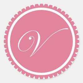 Initiaal V roze monogrammofterpartij voor prinses Ronde Sticker