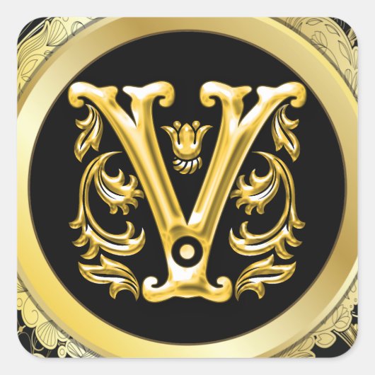 Initiaal V Vierkante Sticker in Goud (Voorkant)