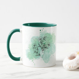 Initiaal V Waterverf Monogram Groen Botanisch Mok