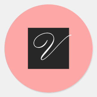 Initiaal V Zwart en Roze - Aanpassen - Gepersonali Ronde Sticker