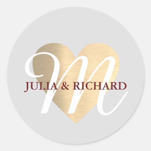 initiaal van elegante familie/namen huwelijksliefd ronde sticker (Voorkant)