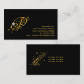 Initiaal van goud en diamanten P Stardust Visiteka Visitekaartje (Voorkant / Achterkant)