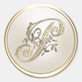 Initiaal van het  goudmonogram voor goud en ivoor  ronde sticker
