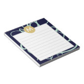 Initiaal van het monogram Navy & Mint Brushstrokes Notitieblok (Schuin)