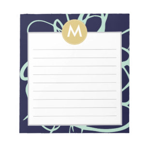 Initiaal van het monogram Navy & Mint Brushstrokes Notitieblok