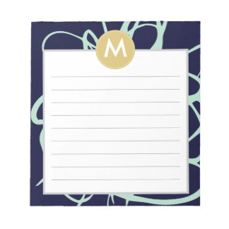 Initiaal van het monogram Navy & Mint Brushstrokes Notitieblok