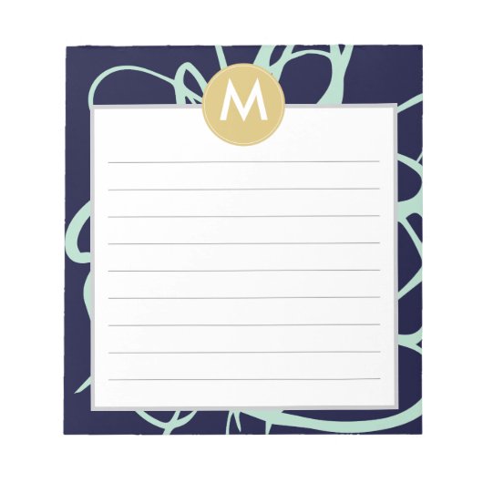 Initiaal van het monogram Navy & Mint Brushstrokes Notitieblok (Voorkant)