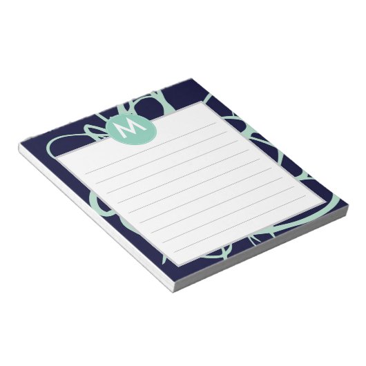 Initiaal van het monogram Navy & Mint Brushstrokes Notitieblok (Schuin)