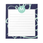 Initiaal van het monogram Navy & Mint Brushstrokes Notitieblok (Voorkant)