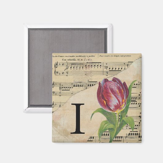 Initiaal van het Paarse Tulip-blad Music Monogram  Magneet (Voorkant / Achterkant)