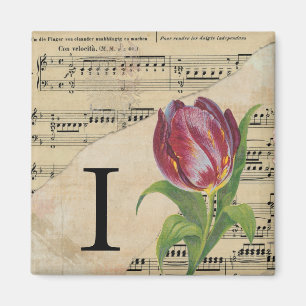 Initiaal van het Paarse Tulip-blad Music Monogram  Magneet