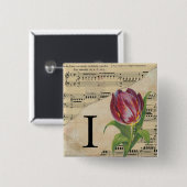 Initiaal van het Paarse Tulip-blad Music Monogram  Vierkante Button 5,1 Cm (Voorkant /achterkant)
