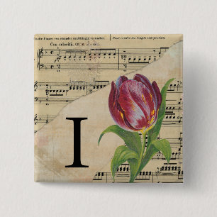Initiaal van het Paarse Tulip-blad Music Monogram  Vierkante Button 5,1 Cm