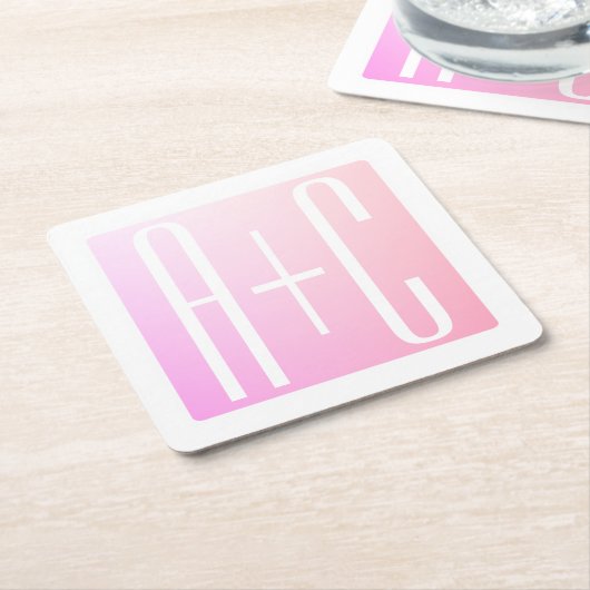 Initiaal van het Stel | Subtiele Roze Gradiatie Kartonnen Onderzetters (Schuin)