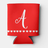 Initiaal van rode en witte monogram blikjeskoeler (Voorkant)