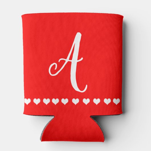 Initiaal van rode en witte monogram blikjeskoeler (Achterkant)