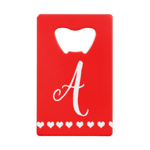 Initiaal van rode en witte monogram creditkaart flessenopener