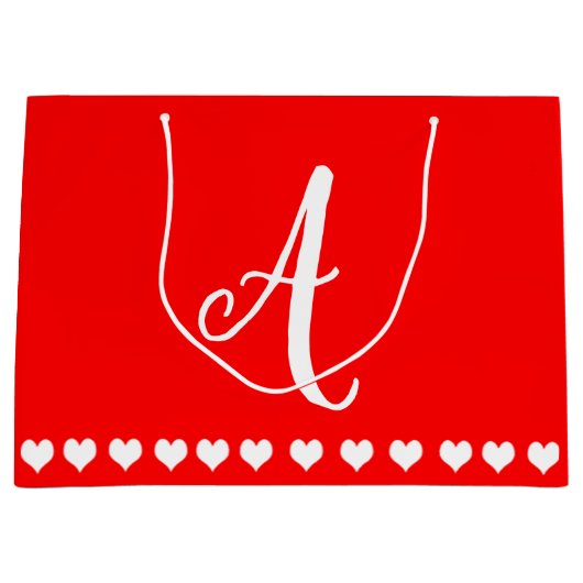 Initiaal van rode en witte monogram groot cadeauzakje (Voorkant)