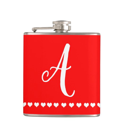 Initiaal van rode en witte monogram heupfles (Voorkant)