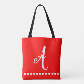 Initiaal van rode en witte monogram tote bag (Achterkant)