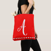 Initiaal van rode en witte monogram tote bag (Dichtbij)