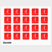 Initiaal van rode en witte monogram vierkante sticker (Vel)