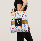 Initiaal + Veel kleurrijke Muzieknoten en symbolen Tote Bag (Dichtbij)
