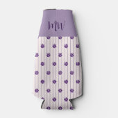 Initiaal Violet Stripes en Purple Flowers Flesjeskoeler (Voorkant)