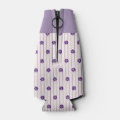 Initiaal Violet Stripes en Purple Flowers Flesjeskoeler (Achterkant)