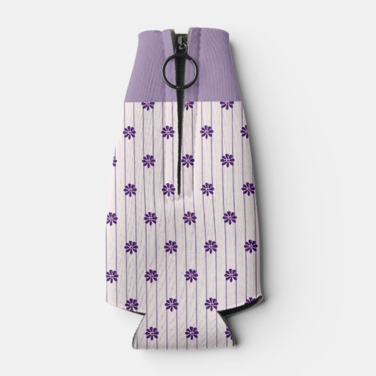 Initiaal Violet Stripes en Purple Flowers Flesjeskoeler (Achterkant)