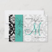 Initiaal voor bruiloft RSVP-kaart Damask Turquoise RSVP Kaartje (Voorkant)