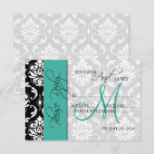 Initiaal voor bruiloft RSVP-kaart Damask Turquoise RSVP Kaartje (Voorkant / Achterkant)