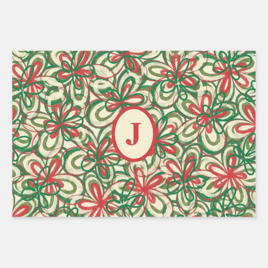 Initiaal voor kerstretro Floral Pattern Inpakpapier Vel (Voorkant 2)