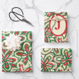 Initiaal voor kerstretro Floral Pattern Inpakpapier Vel