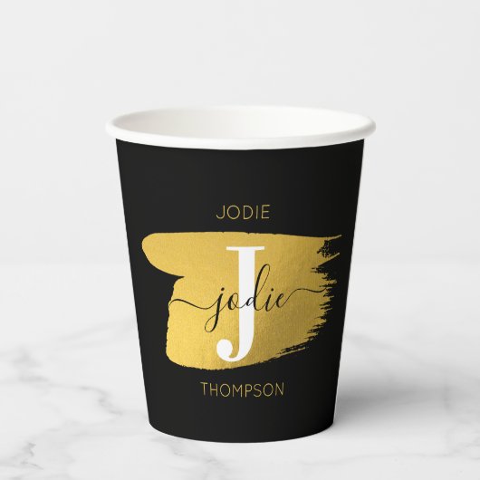 Initiaal voor modern zwart-witscript papieren bekers (Achterkant)