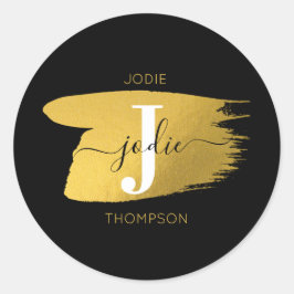 Initiaal voor modern zwart-witscript ronde sticker