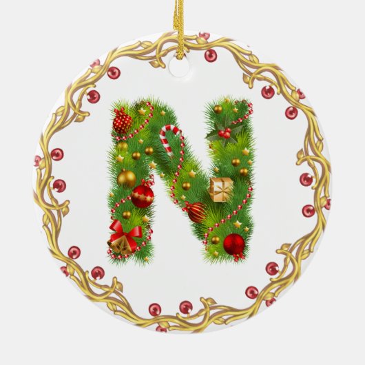 initiaal voor monogrammen kerstversiering - cirkel keramisch ornament (Achterkant)