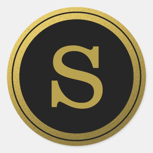 Initiaal voor zwart-wit en goudmonogram ronde sticker (Voorkant)