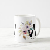 Initiaal "W" Alfabet Mok Monogram Boho Waterverf (Voorkant rechts)