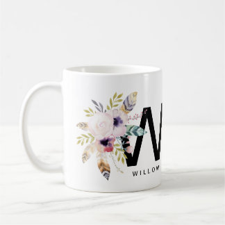 Initiaal "W" Alfabet Mok Monogram Boho Waterverf