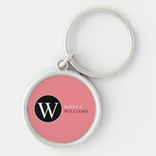 Initiaal W (bewerkbaar) Cirkel Monogram roze Sleutelhanger