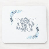 Initiaal "W" Blauw Monogram Kalme Bloemen Muismat (Voorkant)