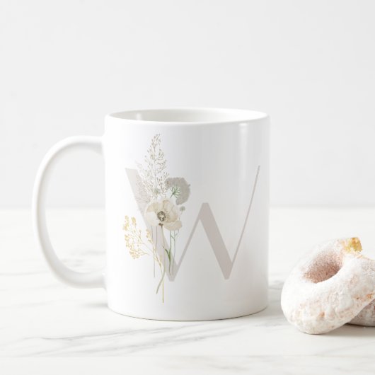 Initiaal W Met Zachte kleur bloem Koffie Mok (Met donut)