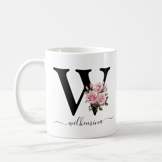 Initiaal W Monogram Bloembloem Roze Rozen Mok (Links)